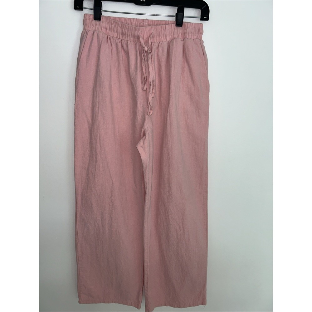 Wide Leg Tie Waist Pants Lounge Casual Comfy Flowy Women's Medium Light Pink